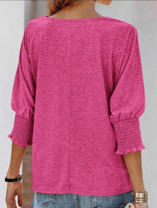 Classic Smock Three-Quarter Cuff Sleeve Blouse Shirt – Free Shipping