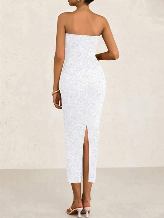 Elegant Strapless Floral Midi Bodycon Dress-Free Shipping