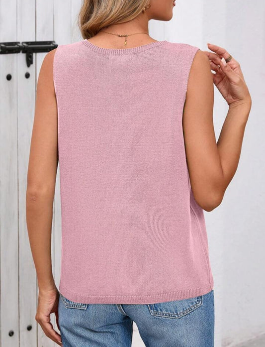 Trendy Ribbed Sleeveless Knit Pullover Tank Top-Free Shipping
