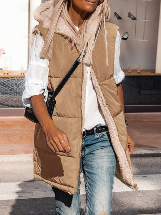 Cozy Chic Reversible Sleeveless Vest with Hoodie-Free Shipping