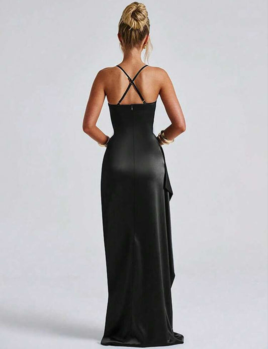 Stunning Ruched Strap High Slit Maxi Dress - Free Shipping