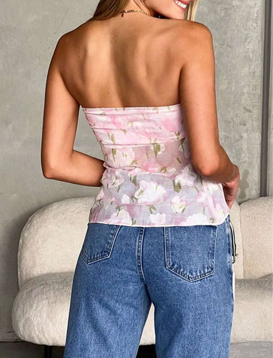 Sexy Chic Strapless Mesh Twist Split Ruched Crop Top - Free Shipping