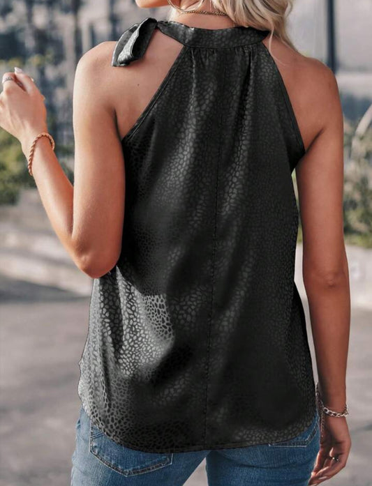 Stylish Satin Halter Neck Blouse Side Bow Detail - Free Shipping