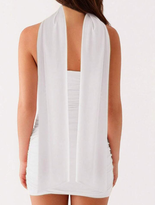 Chic Scarf Strapless Ruched Bodycon Short Mini Dress – Free Shipping