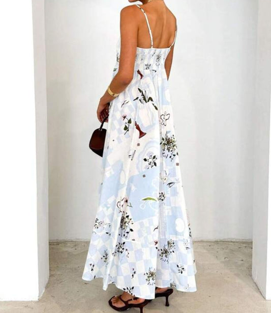 Vibrant Floral Prints Spaghetti Strap Flowy Flared Maxi Dress - Free Shipping