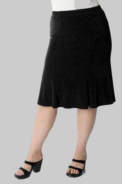 Chic Plus Size Black Knee-Length Flared Skirt - Free Shipping