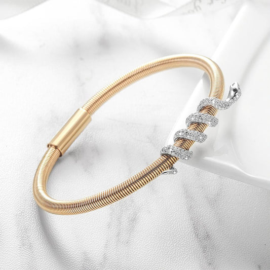 Snake Coiled Bangle Bracelet Gold Plated Crystal Accents - Free Shipping