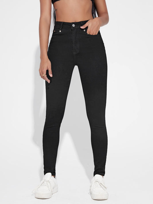 Women’s High Waisted Zip Up Black Skinny Jeans