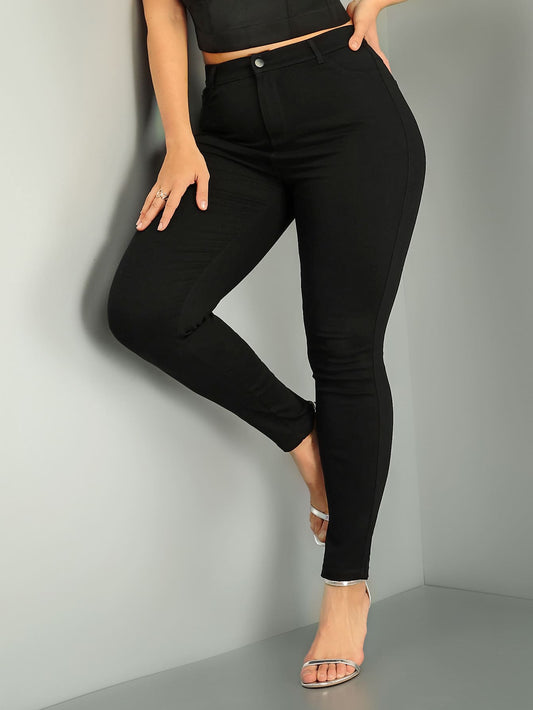 Stylish Plus Size Skinny Pants with Zipper Fly - Elegant Solid Trousers