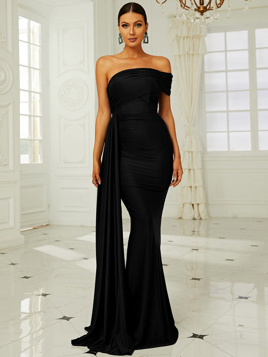 Timeless Elegance: One-Shoulder Side Draped Formal Dress