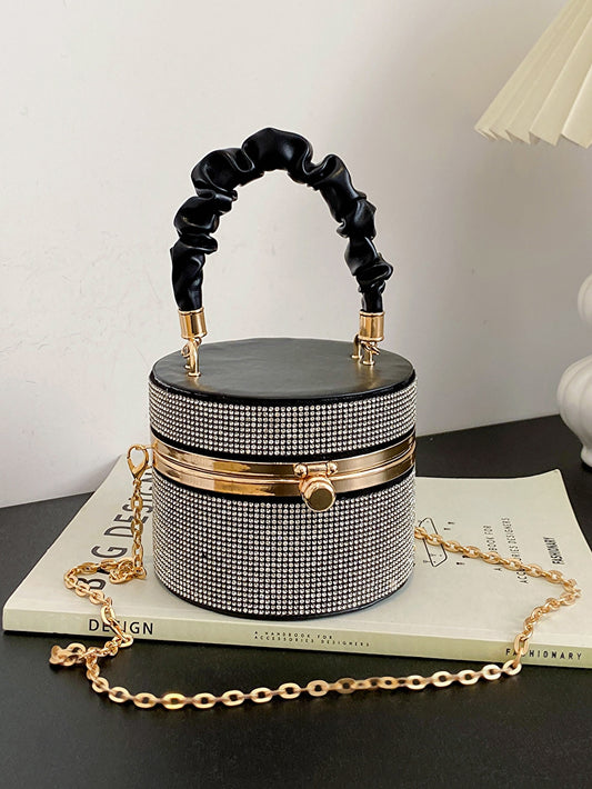 Elegant Rhinestone Ruched Evening Bucket Bag: Exquisite Evening Accessory
