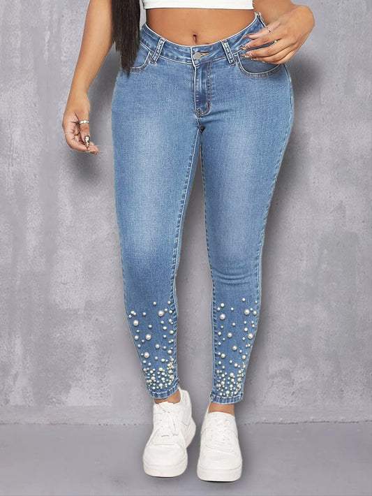 Pearls Galore: Embrace Elegance with Pearl Beaded Skinny Jeans