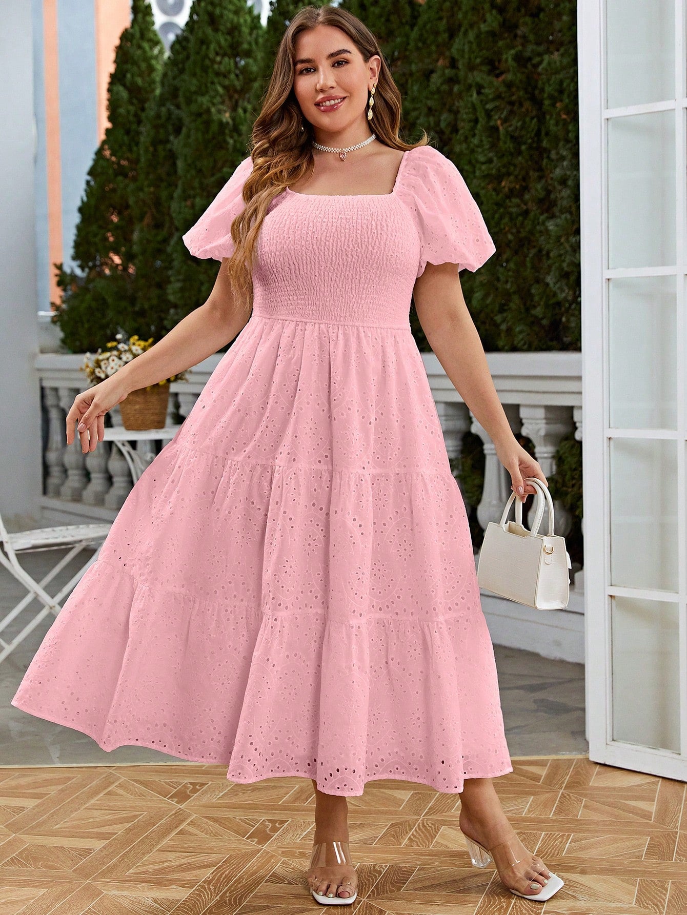 Square Neck Puff Sleeve Ruffle Hem Plus Size Dress - A Perfect Blend of Elegance and Romanticism