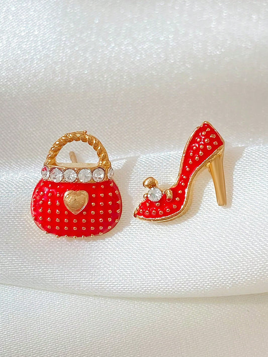 Charming High Heel and Handbag Earrings Set - Quirky and Stylish Accessory for Everyday Elegance