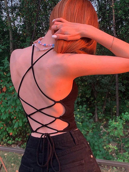 Flirty and Chic: Lace-Up Backless Cami Top for Effortless Elegance