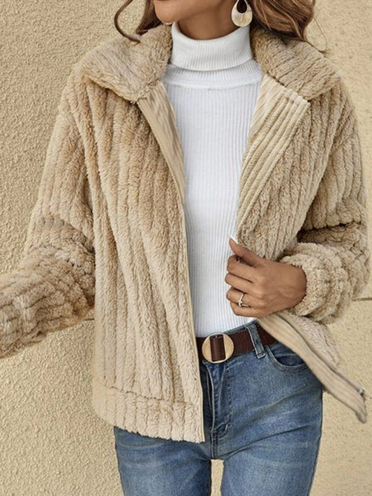 Cozy Chic: Zip-Up Drop Shoulder Teddy Coat for Ultimate Winter Glam