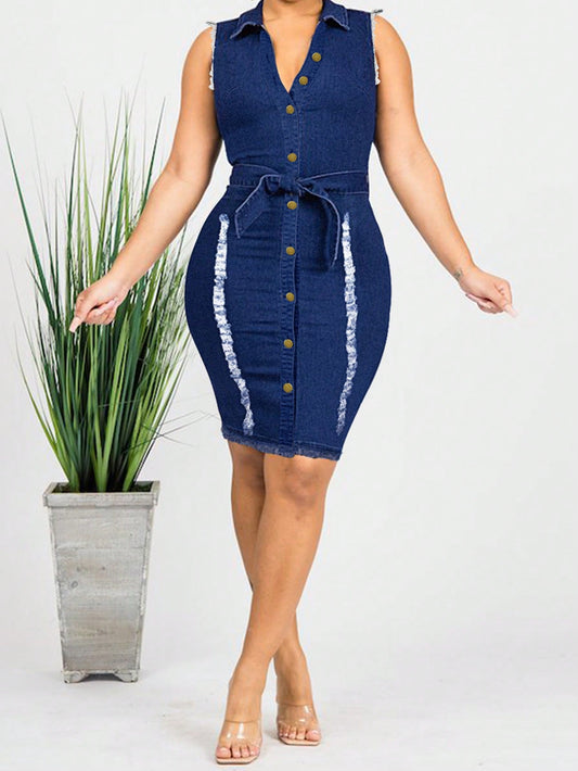 Chic and Trendy: Button Front Belted Denim Dress for Effortless Style