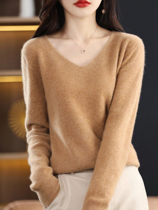 Premium 100% Merino Wool V-Neck Sweater: Seamless Comfort and Style