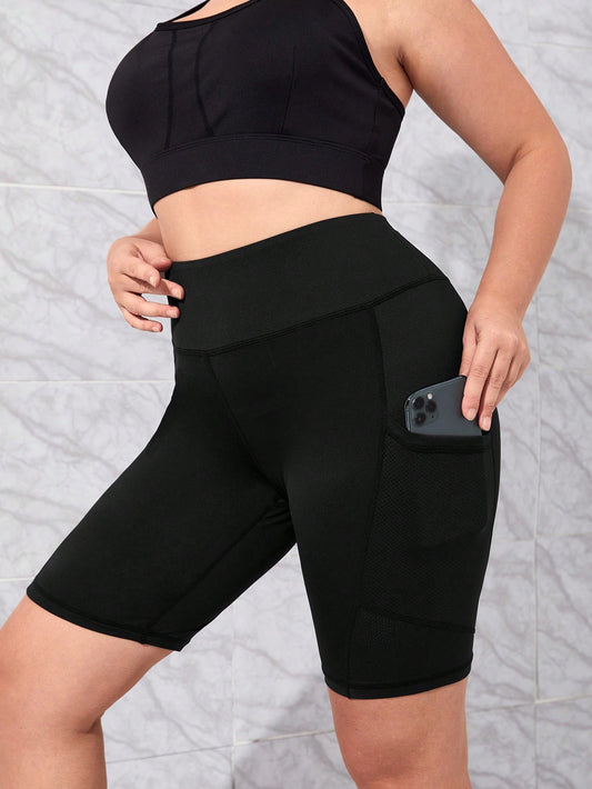 Stylish Plus Wideband Waist Biker Shorts – With Convenient Phone Pocket!