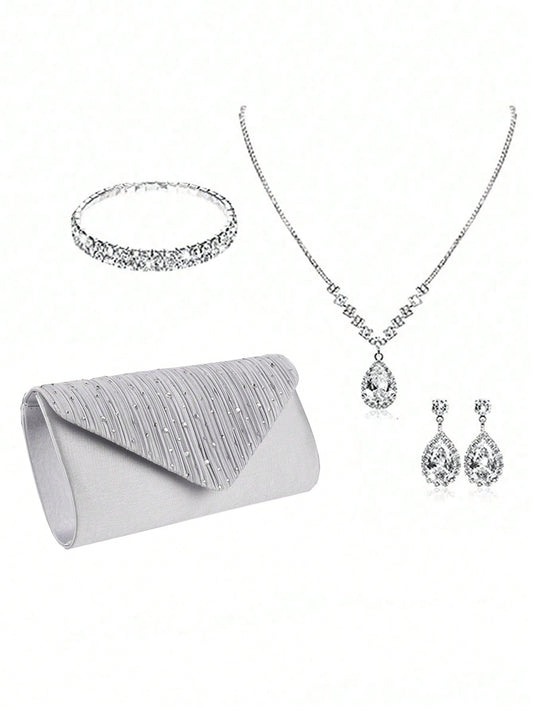Elegant Rhinestone Clutch and Jewelry Set: Perfect Accessory for Women for Brides, Weddings, or any Special Occasions - Luxurious Gift
