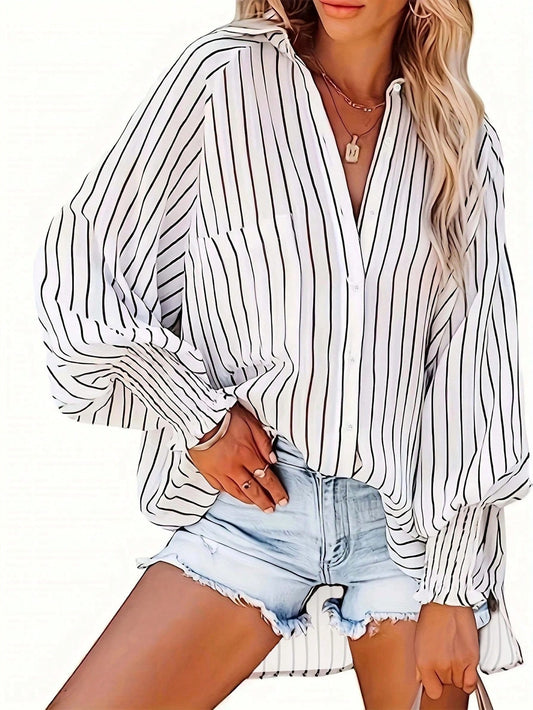 Stylish Plus Size Striped Batwing Sleeve Blouse: Effortless Elegance for Every Occasion