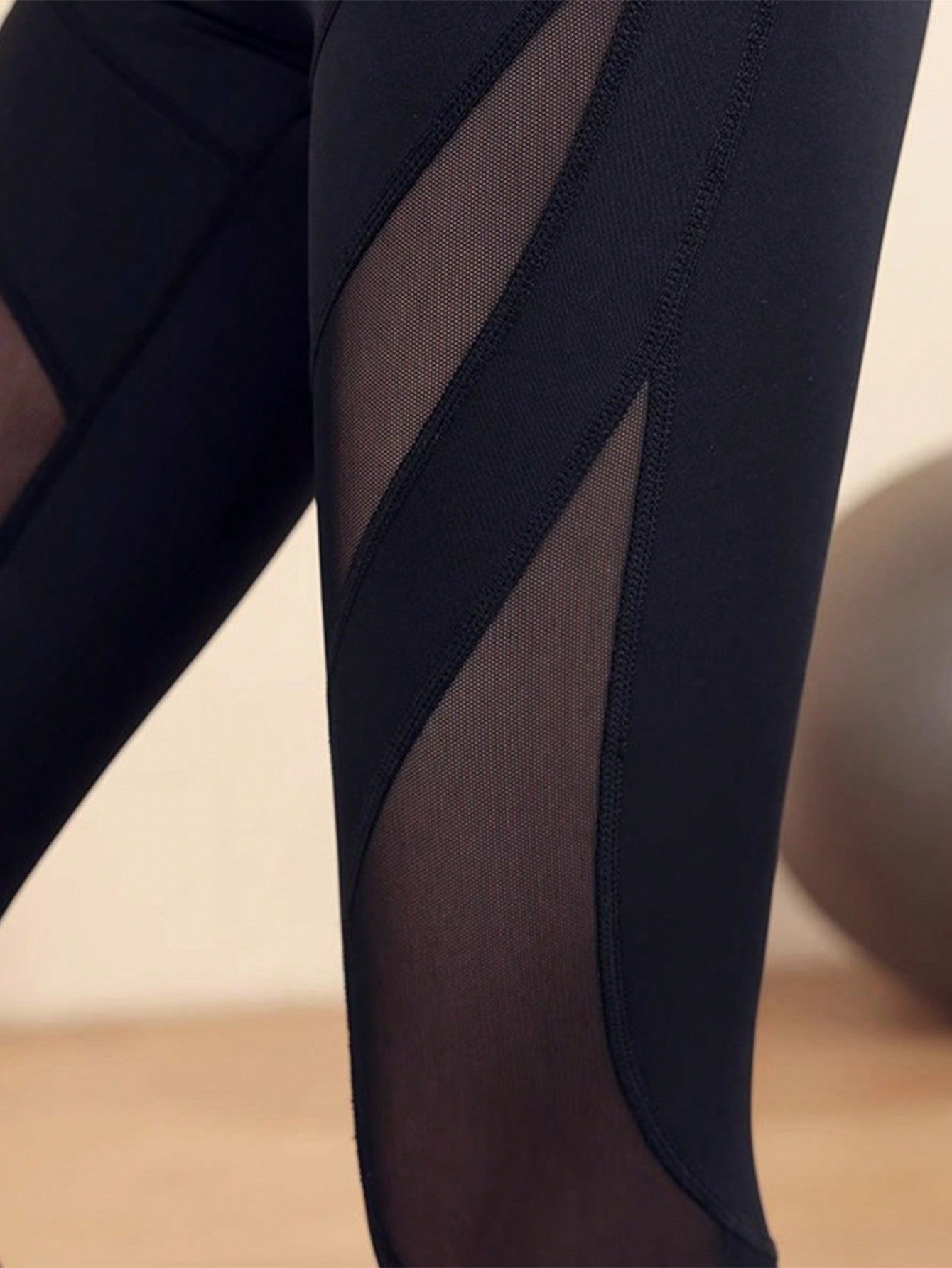 Contrast Mesh Wideband Waist Leggings: Stylish and Comfortable - Perfect for Workout and Beyond