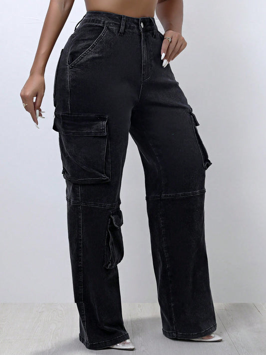 Grey Cargo Sexy Jeans with Flap Pockets – Effortless Style for Trendsetters