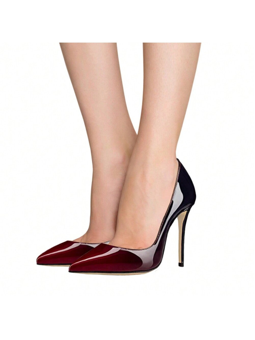 Elegant Two-Tone Patent Pointed Toe Stiletto High Heel Pumps