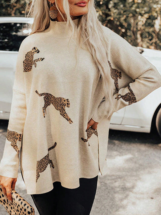Leopard Luxe: High Neck Casual Sweater with a Wild Twist