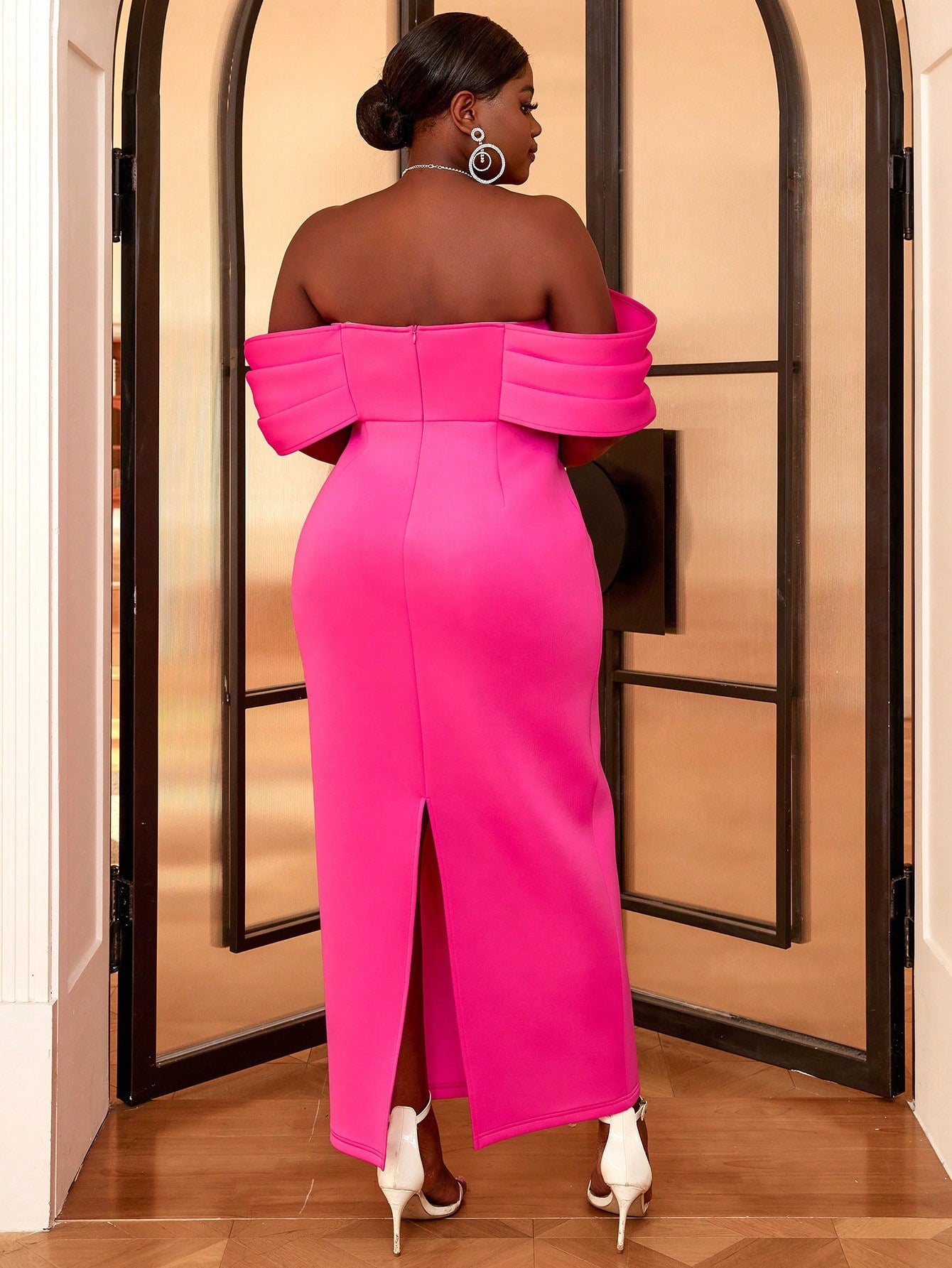 Elegant Plus Size Bodycon Off-Shoulder Drape Dress