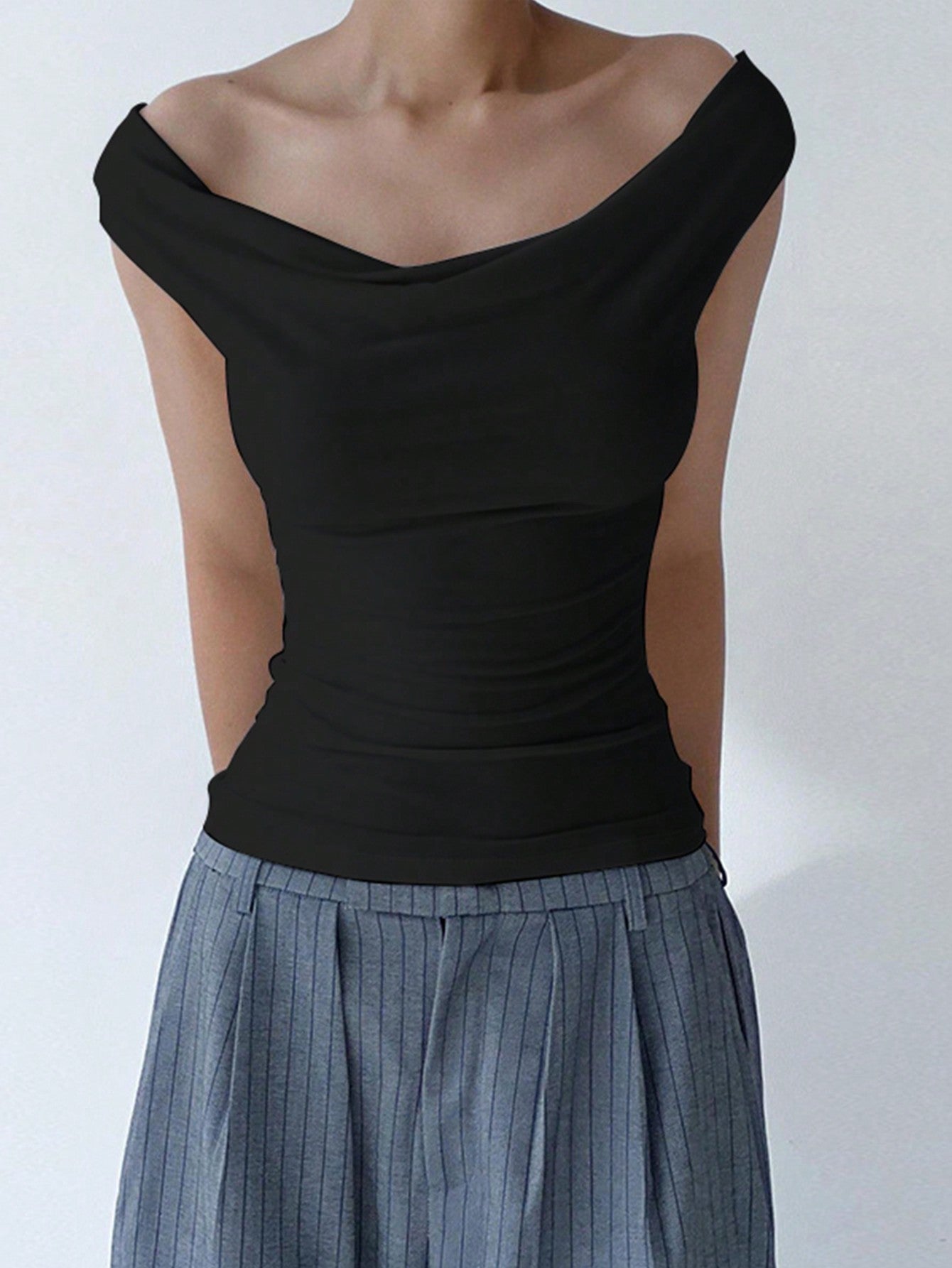 Solid Off-Shoulder Ruched Top for a Chic Trendy Effortless Look