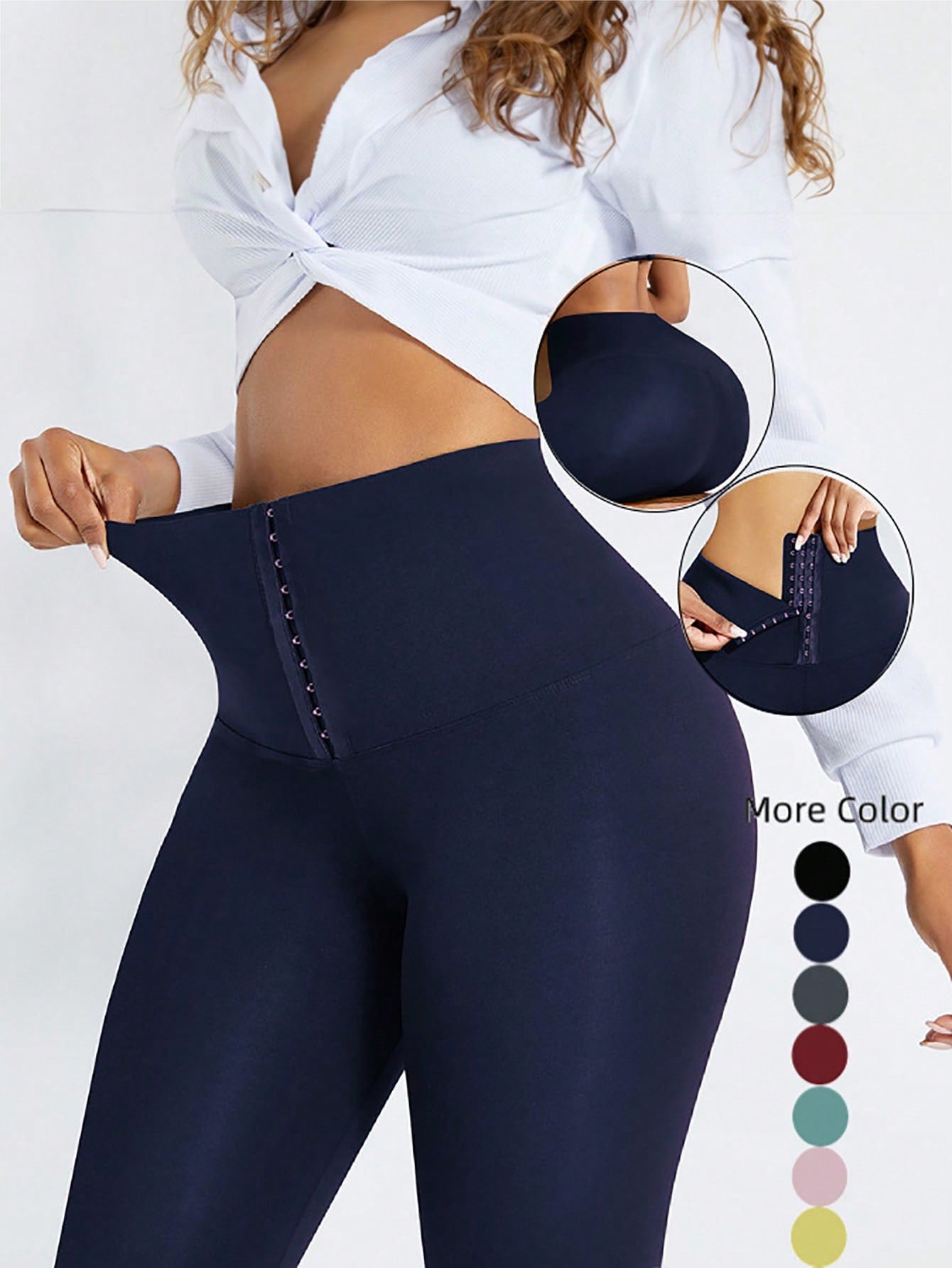 Seamless High Waisted Workout Leggings with Hook & Eye Closure - Cropped Shapewear Tights
