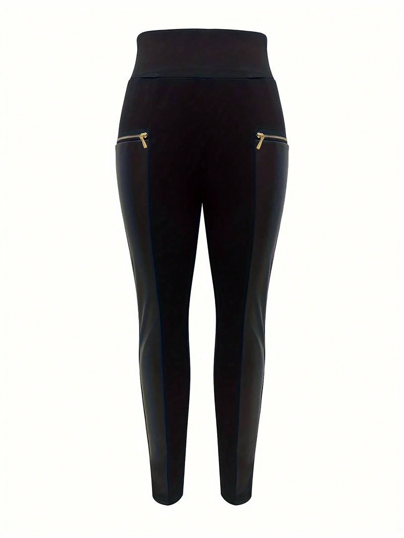 Chic & Comfy: Solid High Waist Casual Contrast Faux Leather Skinny Pants