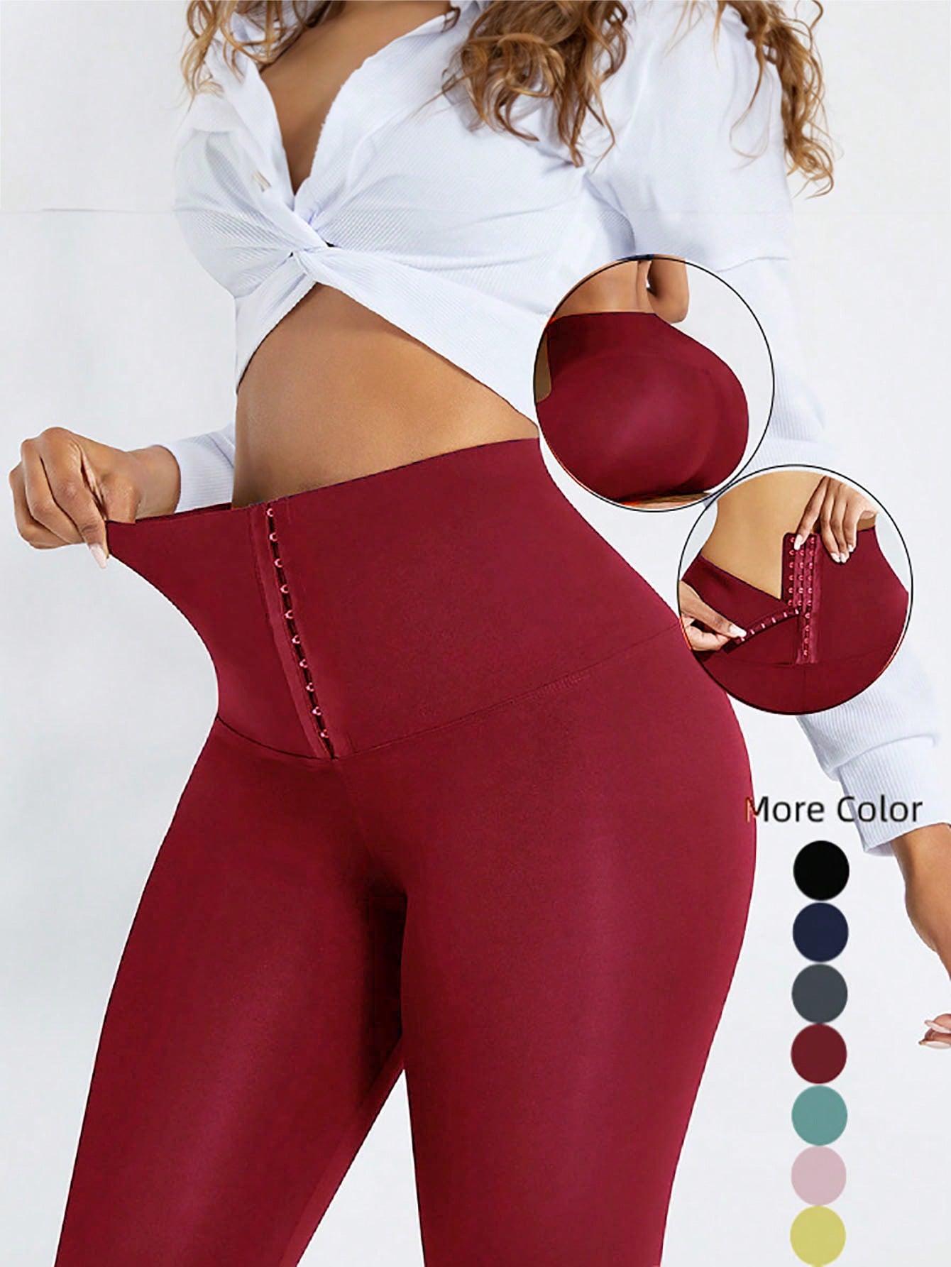 Seamless High Waisted Workout Leggings with Hook & Eye Closure - Cropped Shapewear Tights
