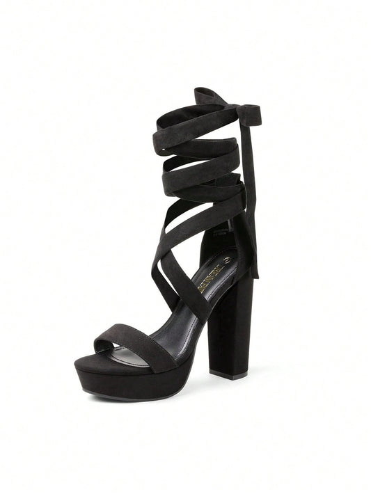 Strappy Tie Chunky Gladiator Heeled Sandals-Free Shipping