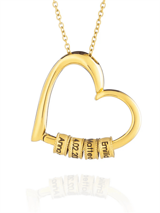 Customizable Heart Pendant with Name Rings & Gift Box