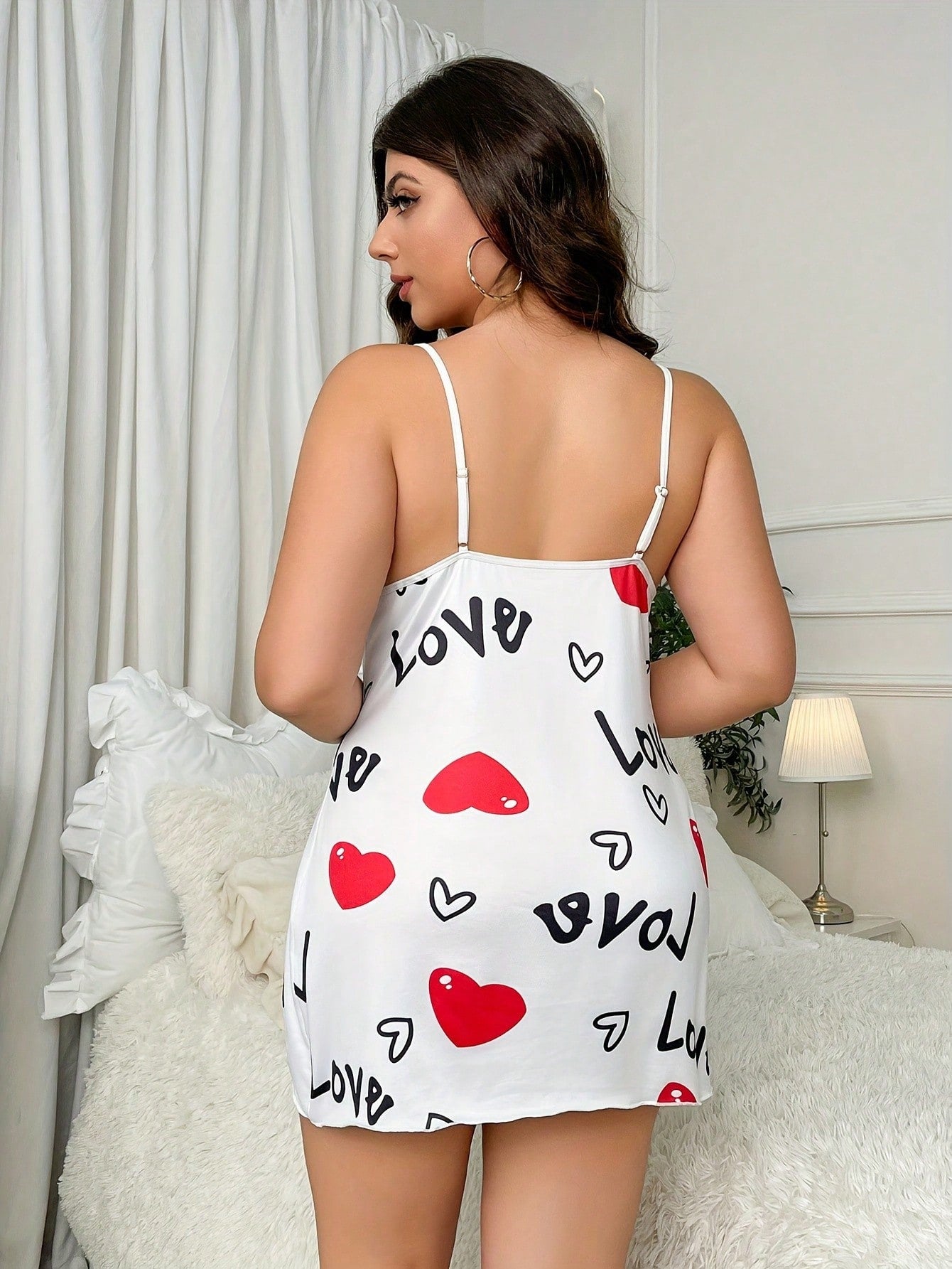 Sweetheart Dreams: Love & Heart Lace Trimmed Cami Nightgown