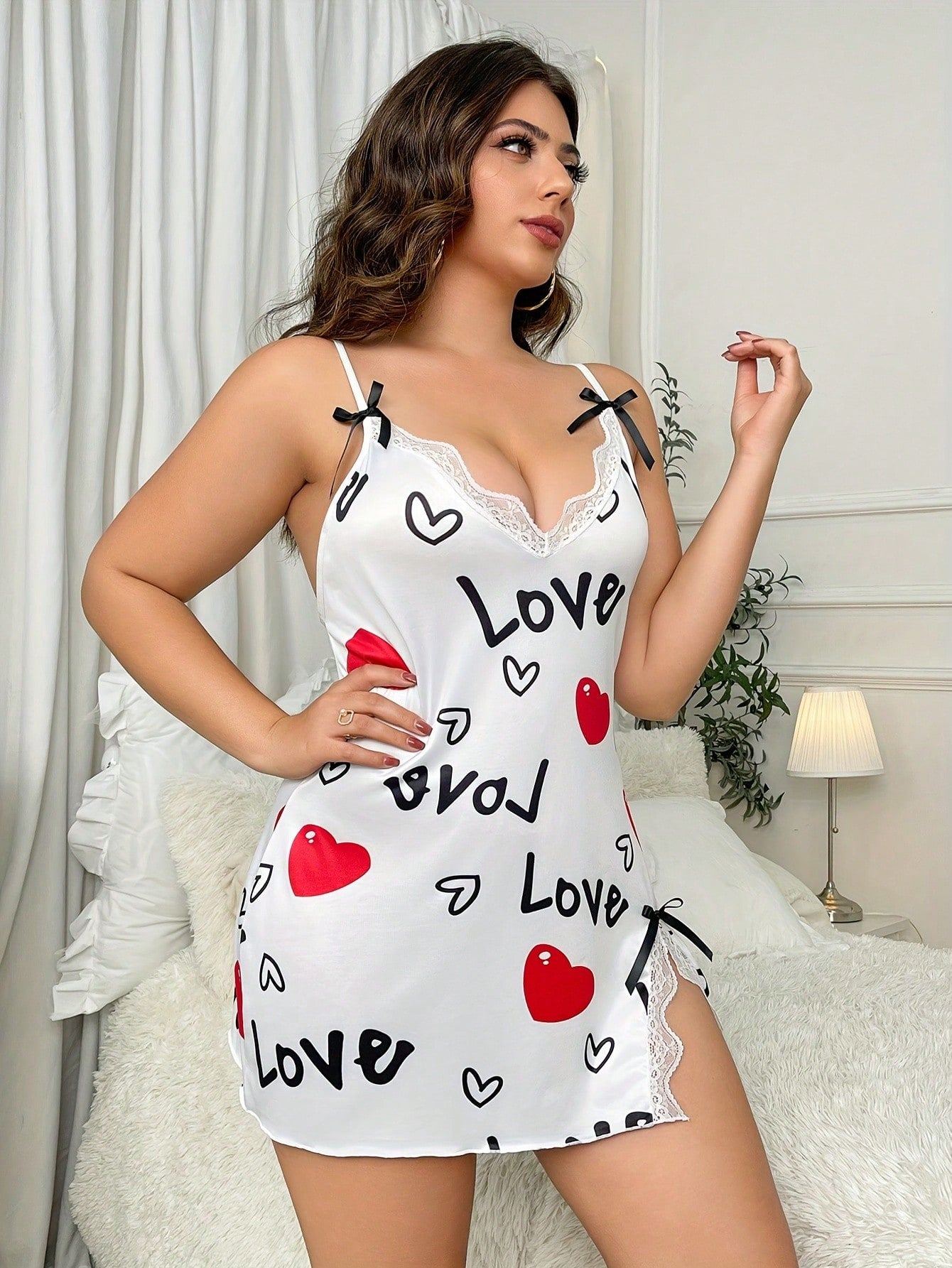 Sweetheart Dreams: Love & Heart Lace Trimmed Cami Nightgown