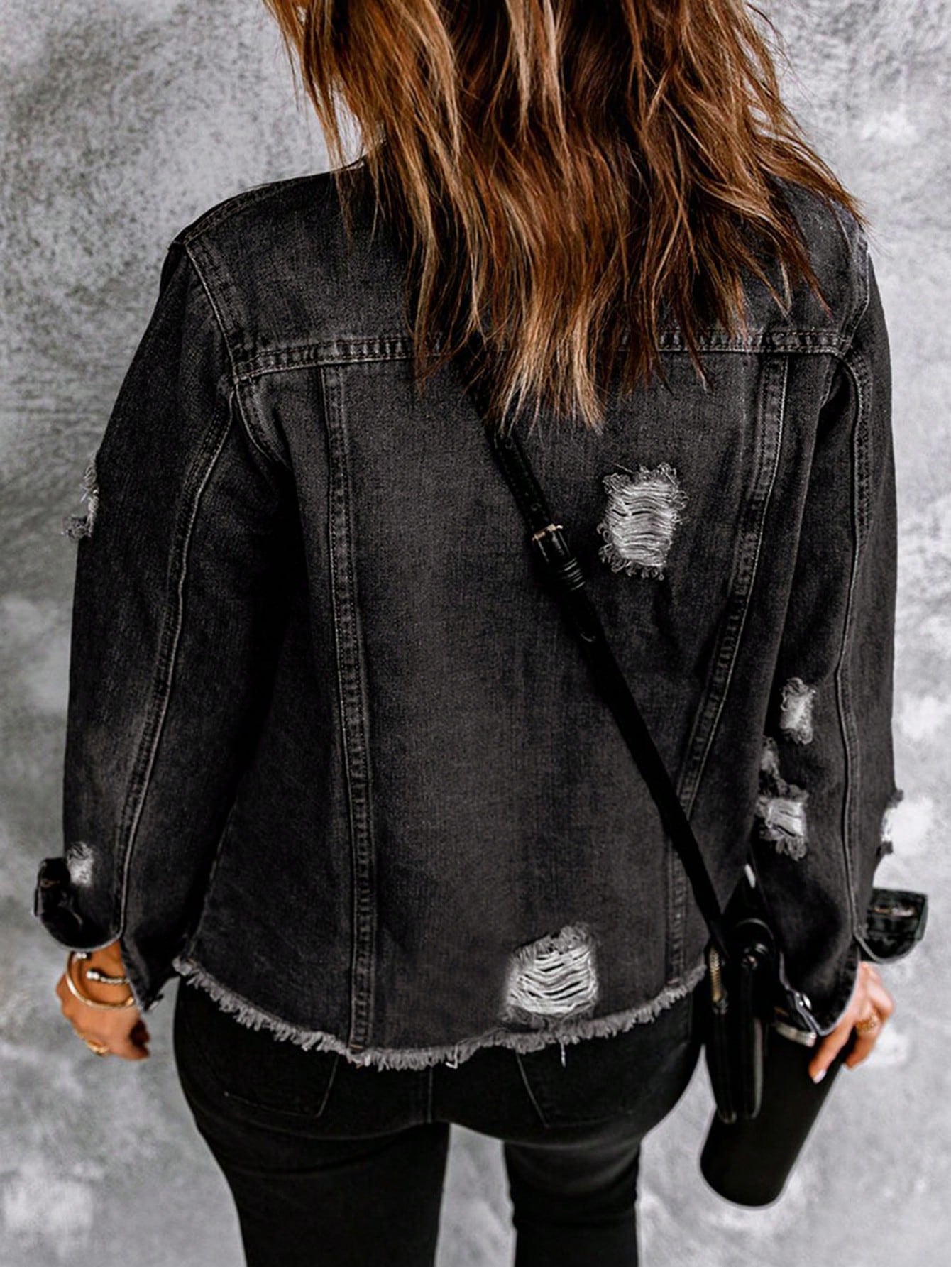 Denim Dream: Women's Distressed Frayed Denim Jacket - A Fashion Essential