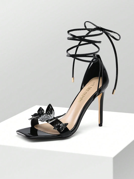Butterfly High Heeled Sandals with Tie-Leg Design-Free Shipping