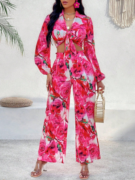 Chic Floral Print Casual Two-Piece Set