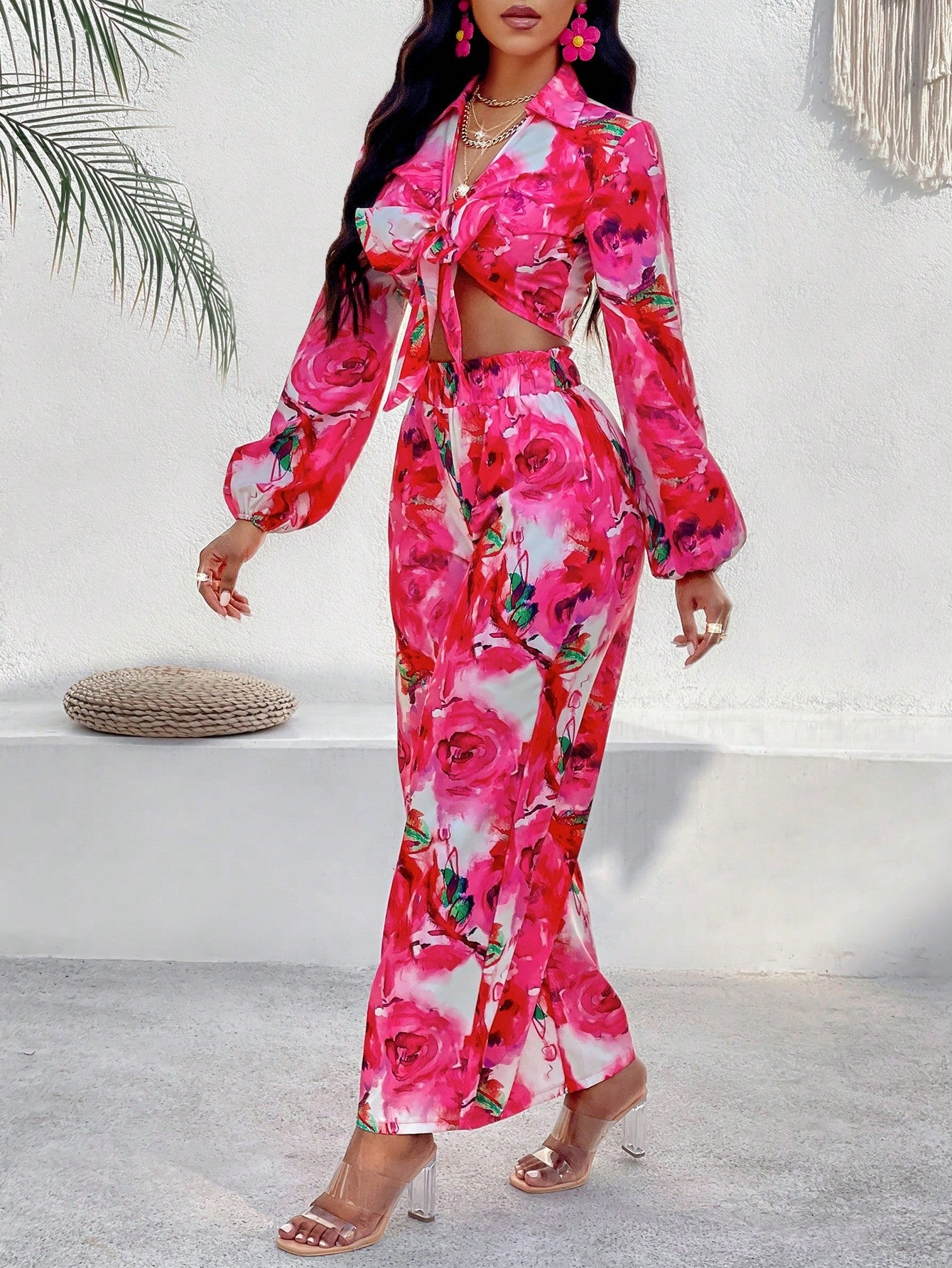 Chic Floral Print Casual Two-Piece Set
