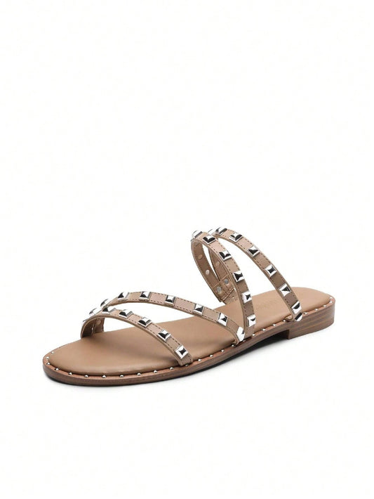 Chic Strap Studded Rhinestone Slide Sandals-Free Shipping