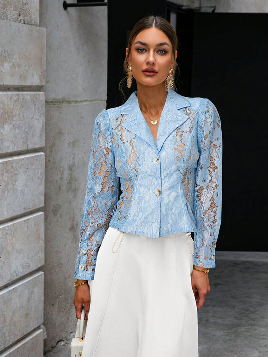 Contrast Collar Long Sleeve Lace Shirt: A Timeless Combination of Elegance and Style