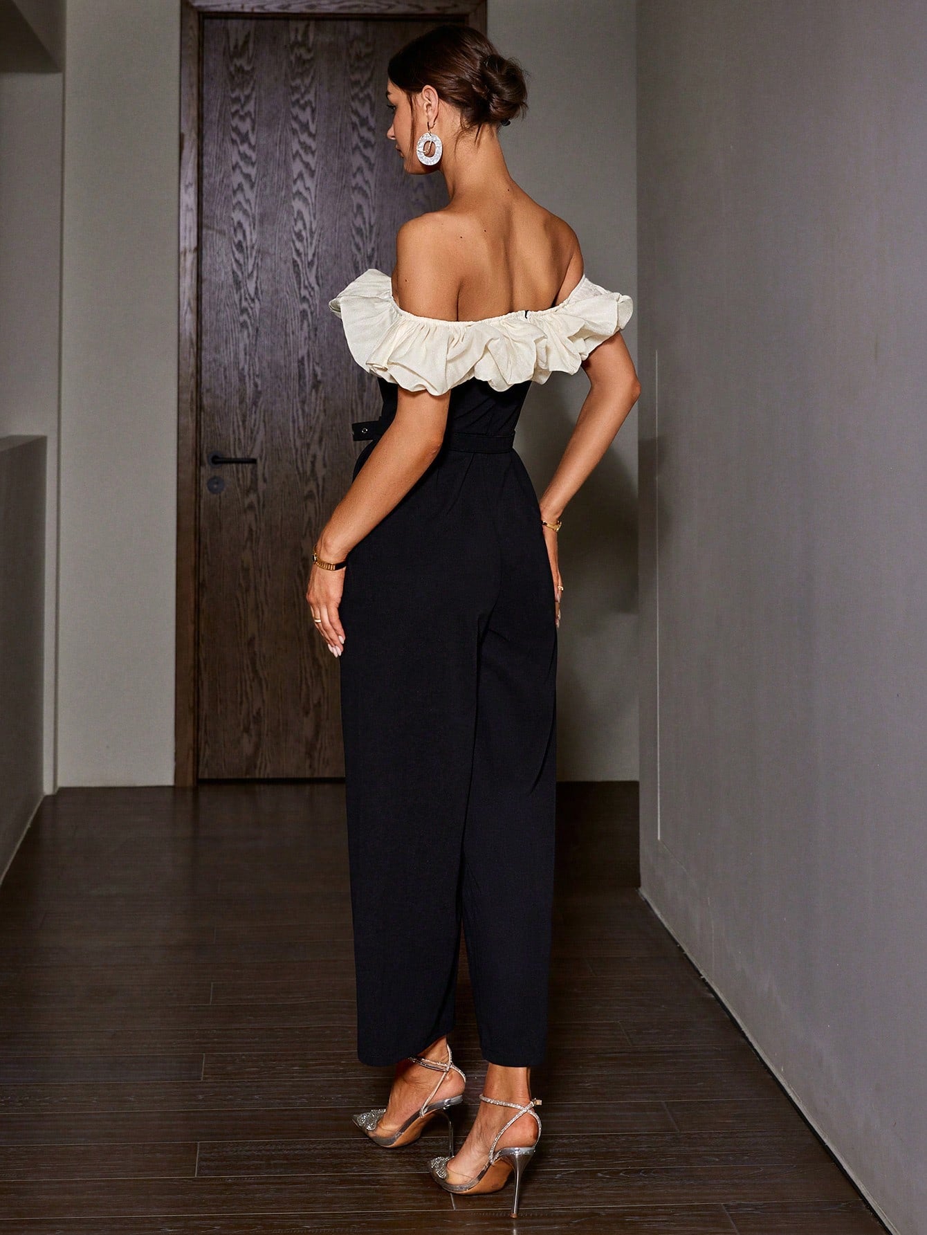 Women's Off-Shoulder Frill Ruffle Trim Jumpsuit for Showstopper Style