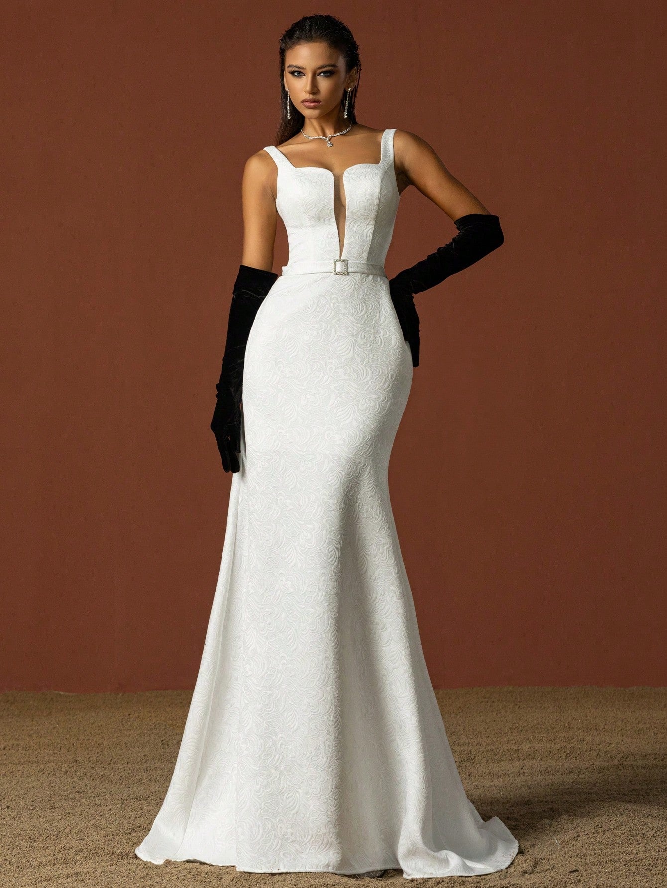Stunning Deep V Neckline Sleeveless Low Back Wedding Dress