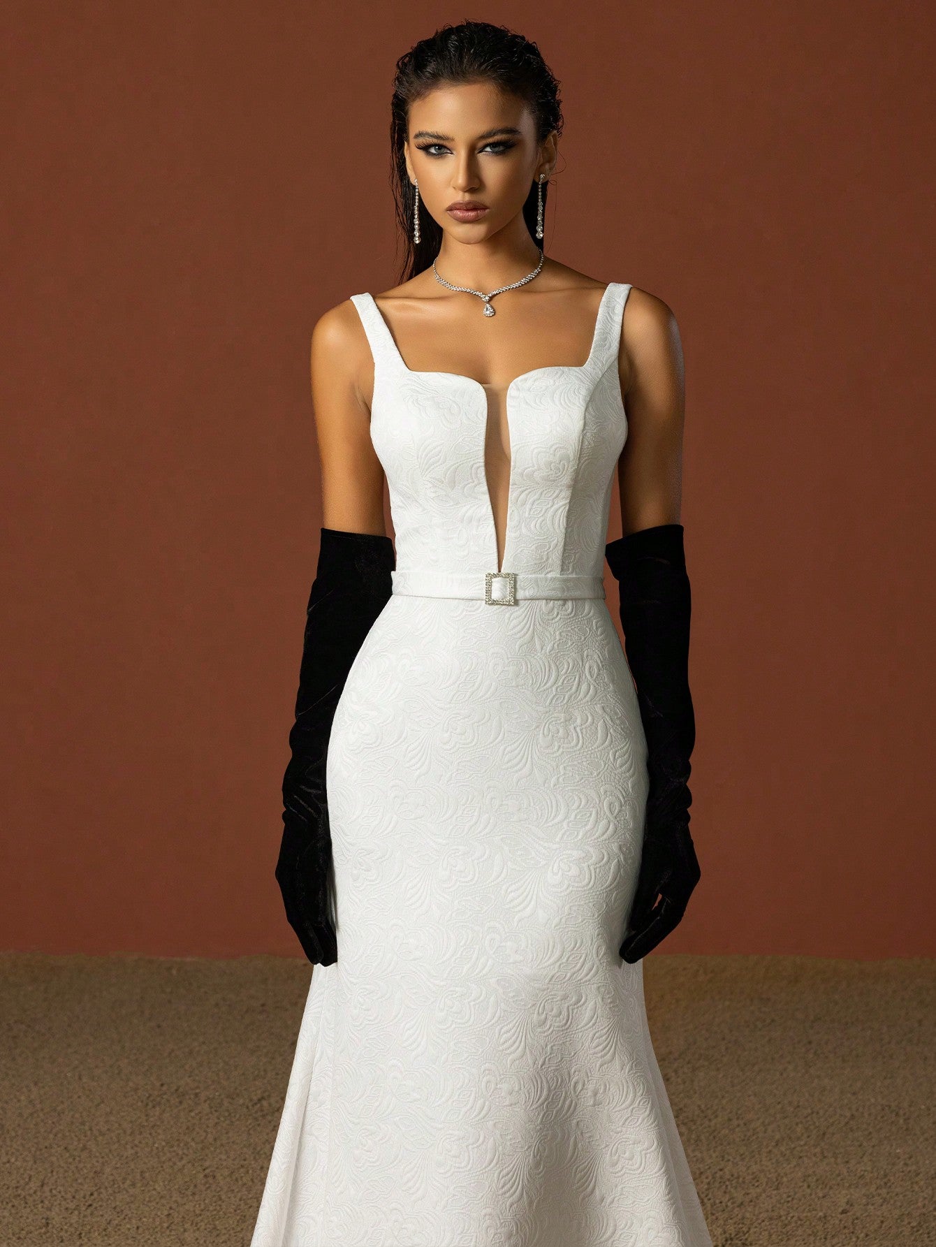 Stunning Deep V Neckline Sleeveless Low Back Wedding Dress