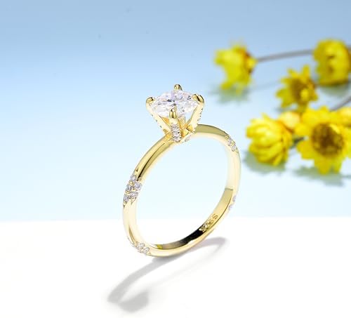 Moissanite 1CT D Color VVS1 Brilliant 14k Gold Plated Round Cut Engagement Wedding Rings 925 Sterling Silver