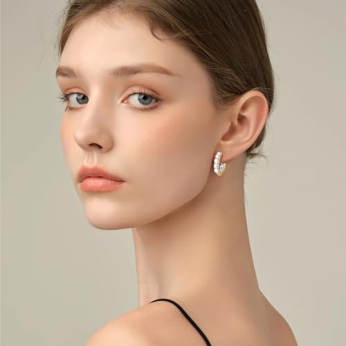 18K Gold Plated Diamond Hoop Earrings - CZ Huggie Earrings