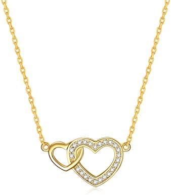 14K Gold Plated Infinity Love Heart & Opal Crescent Moon Necklaces -Sparkling Cubic Zirconia - Elegant Gift for Her